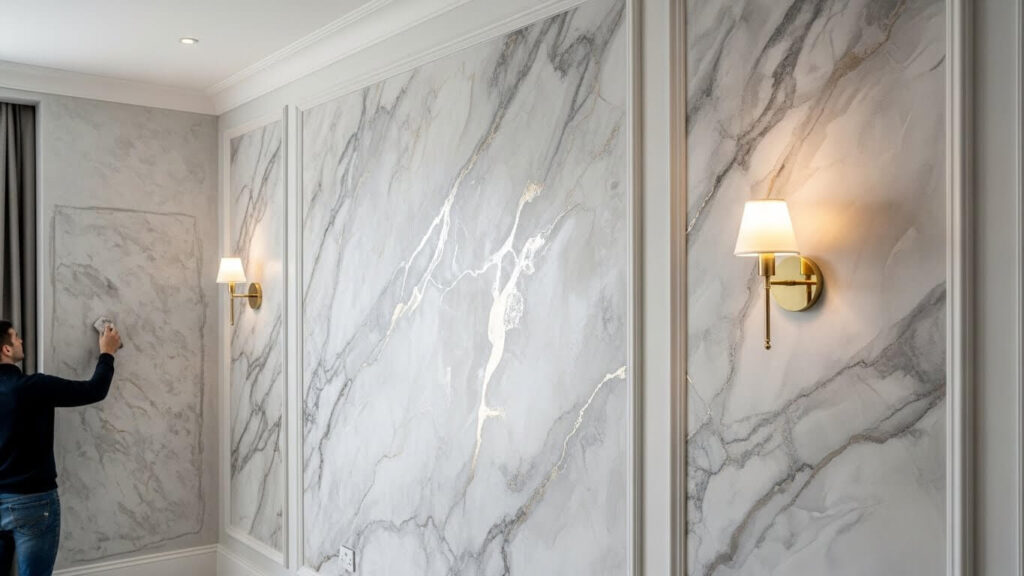 Pintura Marmorizada em Parede Vale a Pena? Prós e Contras, Custos e 7 Dicas para Aplicar em Casa 2 pintura marmorizada em parede