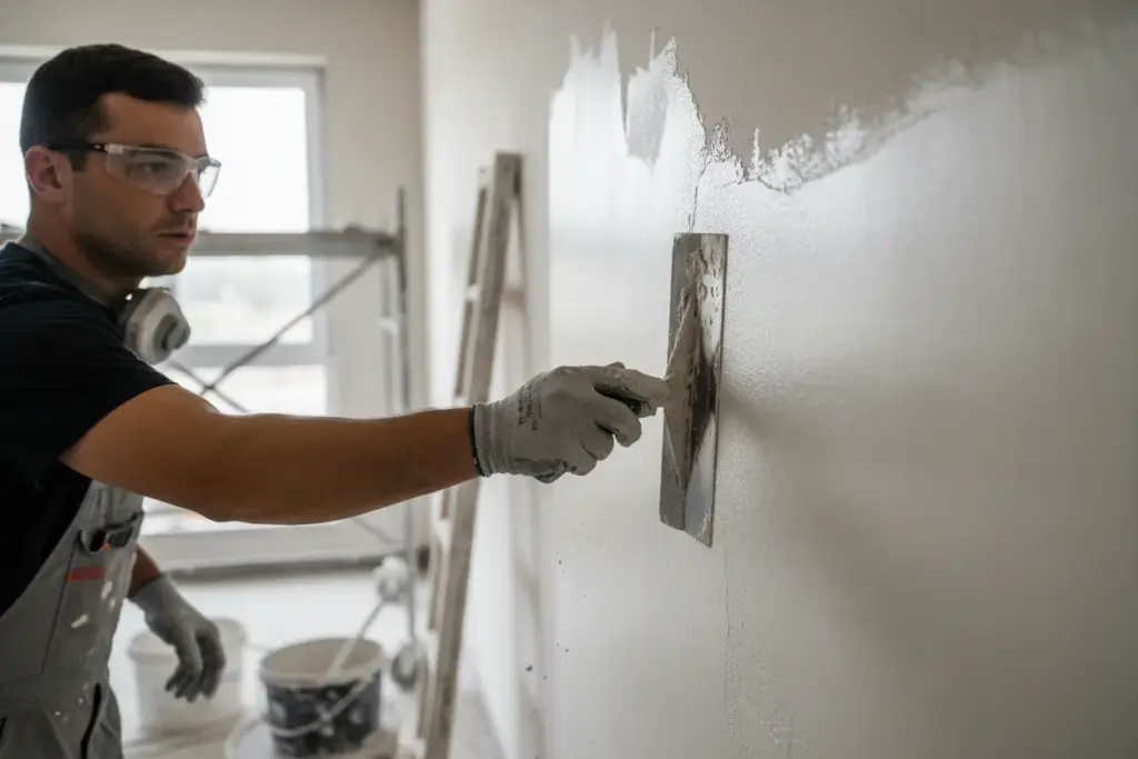 Como Deixar o Gesso Liso na Parede? Dicas Essenciais para um Acabamento Perfeito! 2 Técnica de aplicação de gesso com desempenadeira em parede