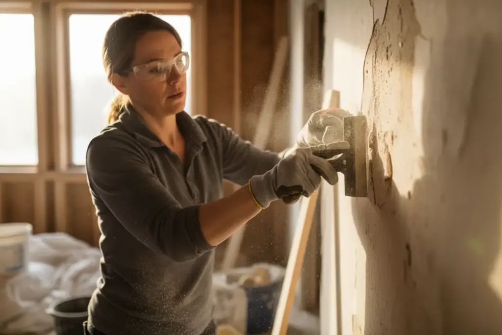 O que Fazer Quando o Reboco da Parede Está Esfarelando? Saiba Como Resolver de Forma Precisa! 2 Lista de ferramentas e materiais para reparo de reboco esfarelando, incluindo espátulas e argamassa