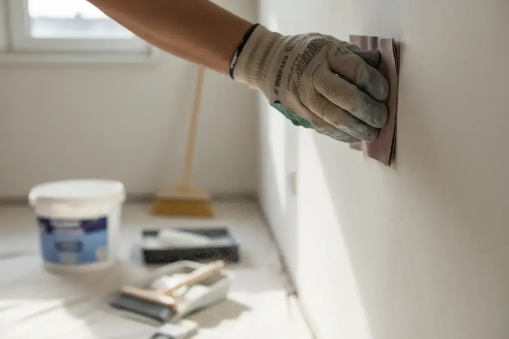 Preparação de parede, limpeza, lixamento e selagem