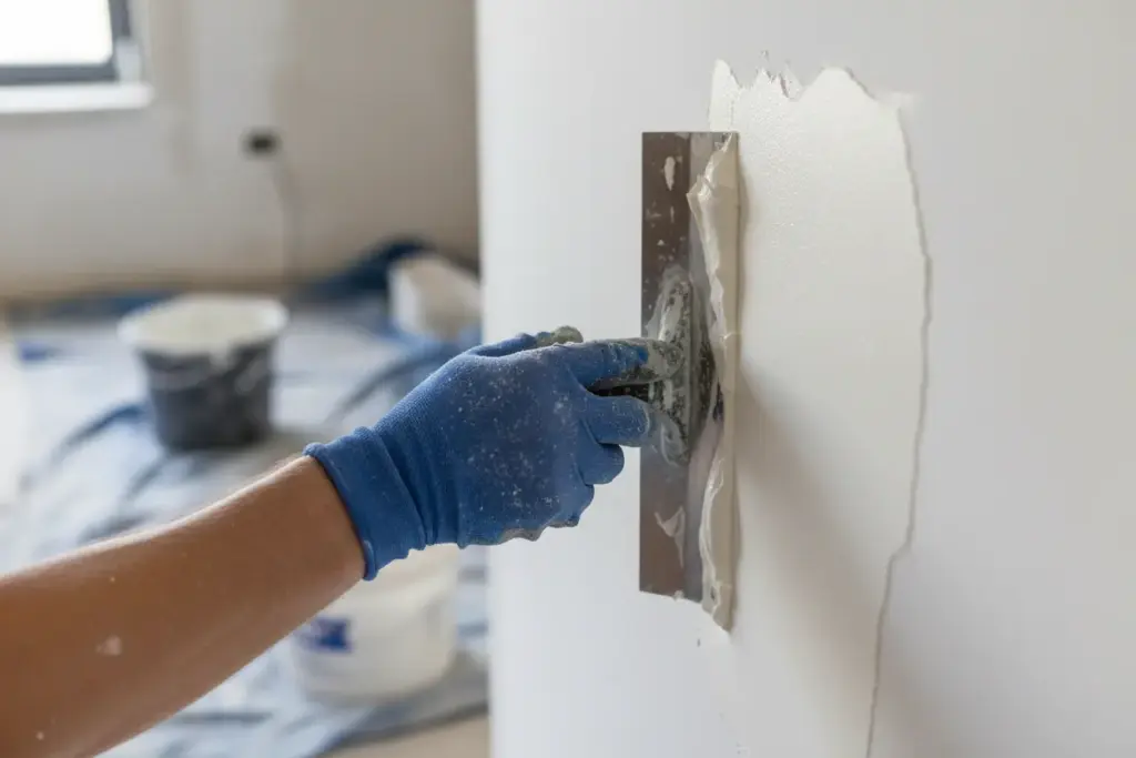 Aplicação de massa corrida para nivelar parede