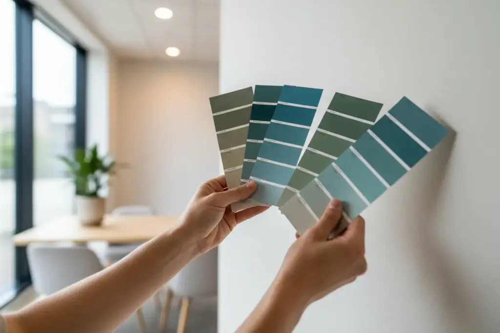 Cor de Parede para Escritório: Saiba Como Escolher a Cor Ideal! 2 Amostras de cores de tintas para parede de escritório