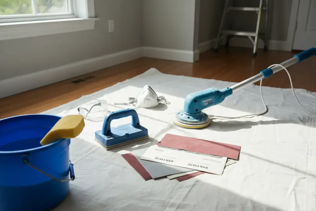 Ferramentas essenciais para lixar massa no teto.