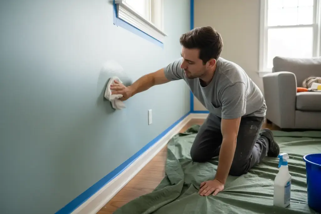 Saiba Como Passar Resina na Parede Pintada de Forma Correta e 100% Eficaz! 2 Processo de limpeza e lixamento da parede pintada