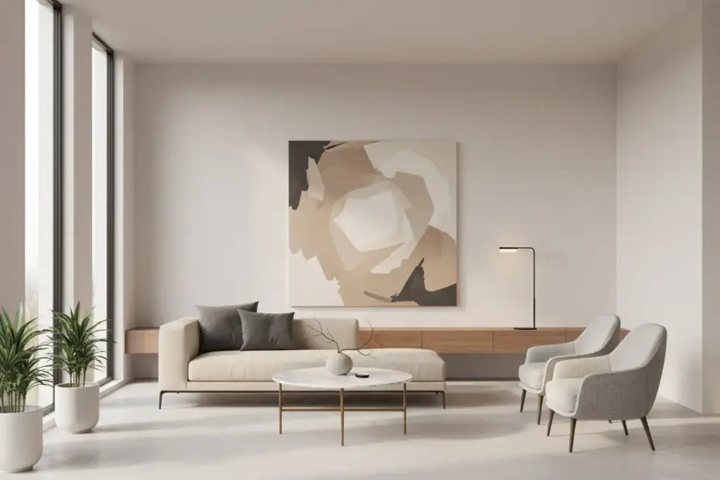 Sala com paredes em tons neutros e muito elegantes