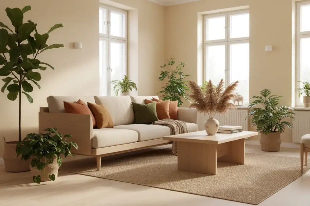 Cor de Tinta Palha para Parede: Os Melhores Ambientes para uma Pintura Impecável! 2 Sala decorada com paredes na cor tinta palha.