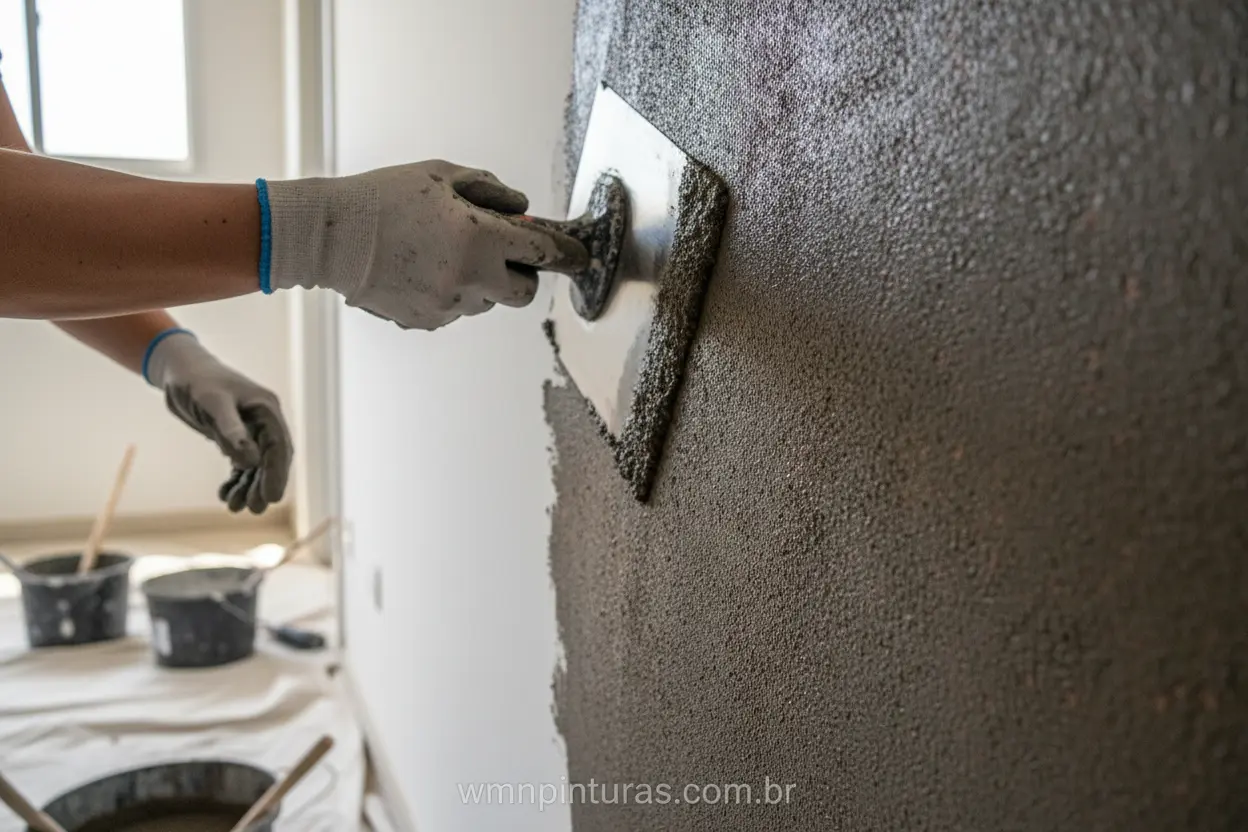 Aplicação Cimento Queimado na Parede Aplicação de revestimento cimento queimado