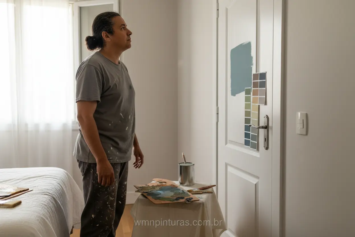 Escolhendo Cor da Porta Pessoa escolhendo cor para pintar portas internas em um quarto