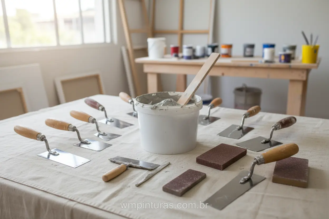 Ferramentas e materiais para alisar o teto