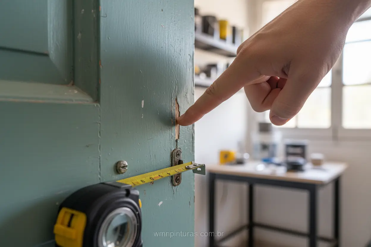 Avaliação de danos em porta de madeira pintada