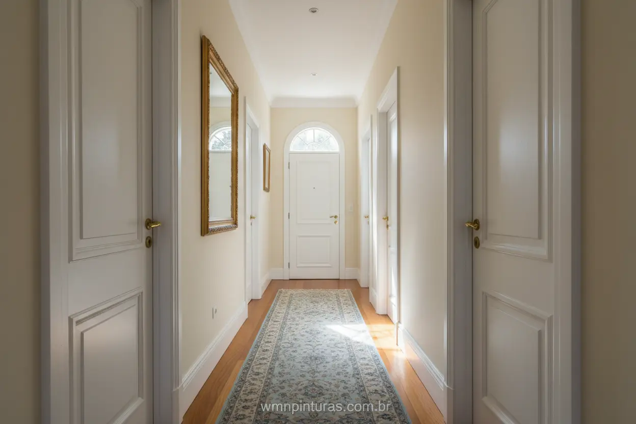Portas Brancas Clássicas Corredor com portas internas brancas clássicas e elegantes