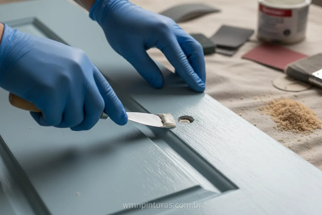 Como recuperar porta de madeira pintada preenchendo falhas