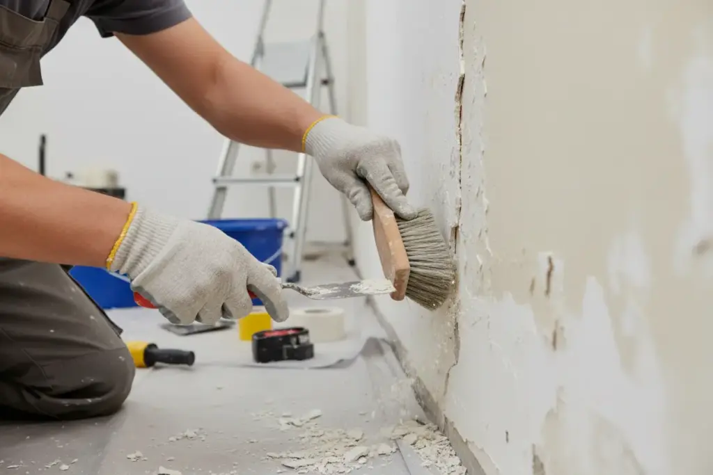 Processo de preparação de parede com rachadura