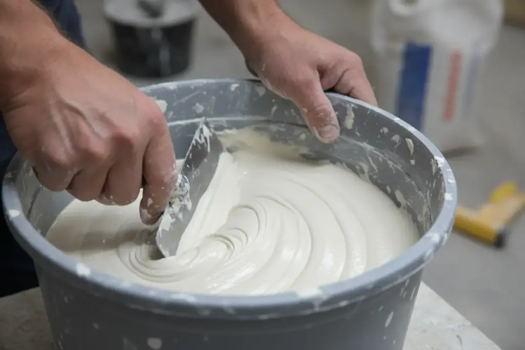 Preparação correta da massa de gesso no balde