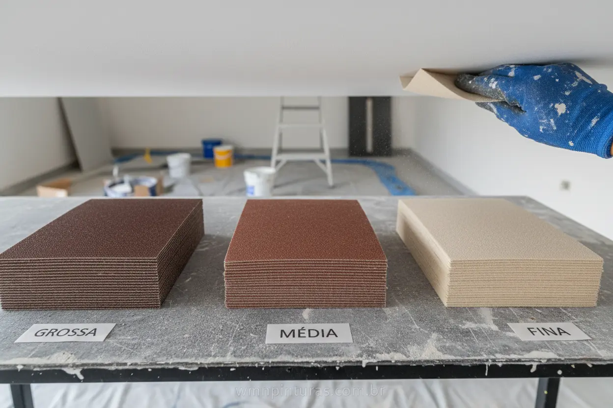 Lixas de diferentes granulações para lixar teto.