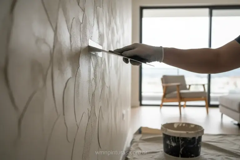 Mão aplicando textura em parede interna