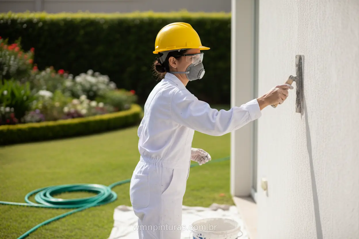 Aplicação Profissional de Grafiato Pintor aplicando grafiato em parede externa