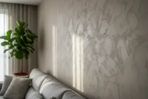 Parede com grafiato em sala moderna