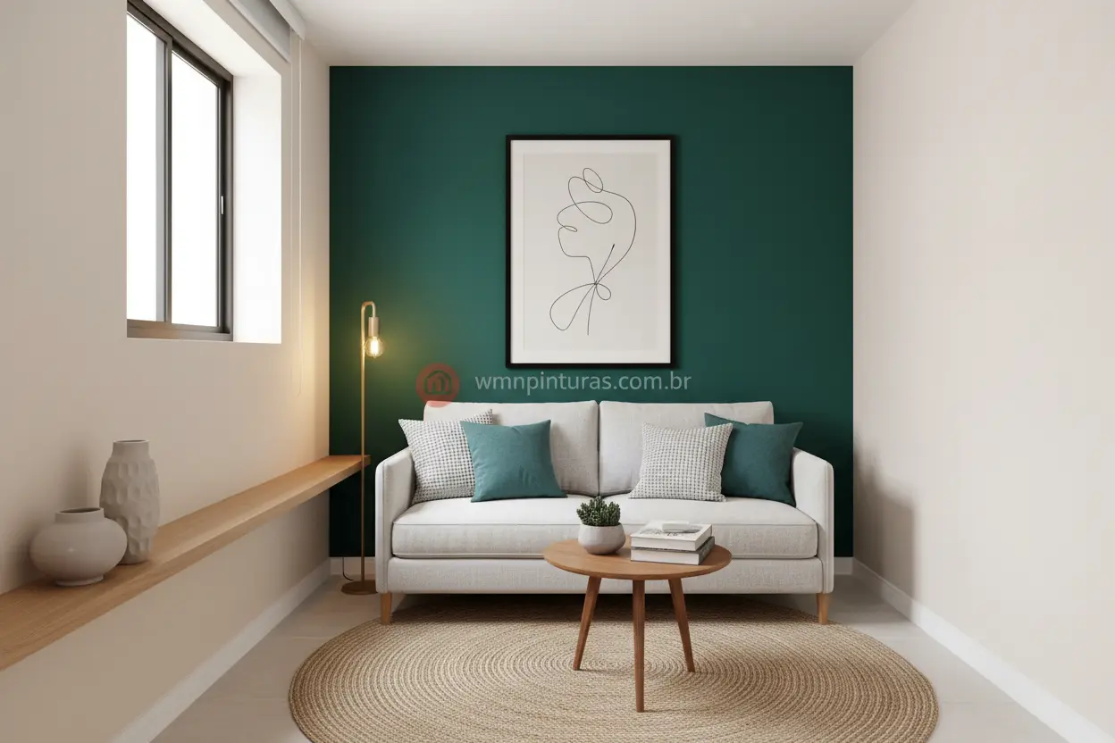 Melhores cores para salas pequenas com parede de destaque azul