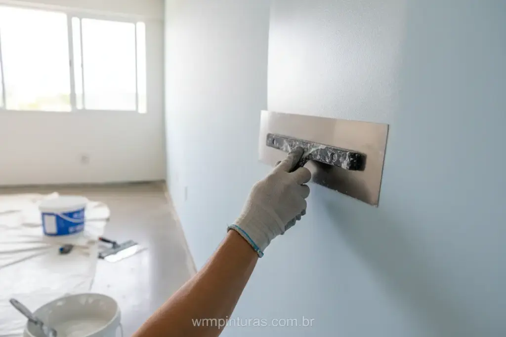 Aplicação de massa corrida antes da melhor textura para parede interna