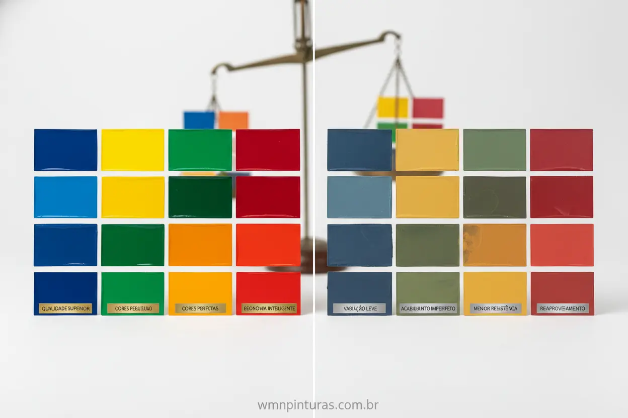 Comparativo visual de vantagens e desvantagens da tinta recuperada.