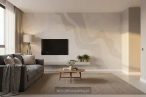 Sala de estar com parede de textura suave e iluminação natural