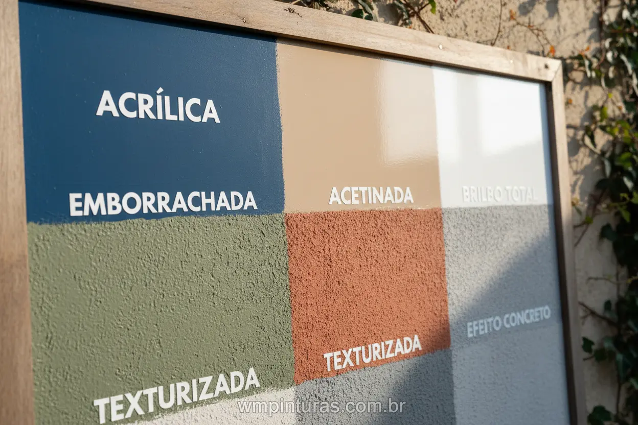 Amostras de tintas acrílica e emborrachada para uso externo.